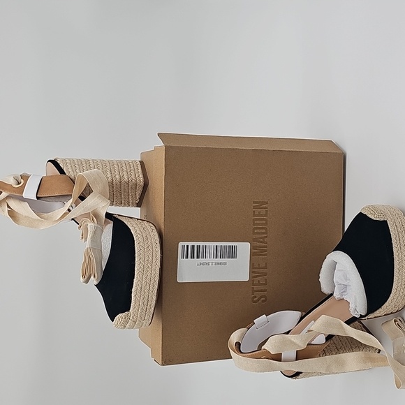 Steve Madden Shoes - Steve Madden LUVLEY Black Suede Espadrille Platform Ankle-Tie Heels